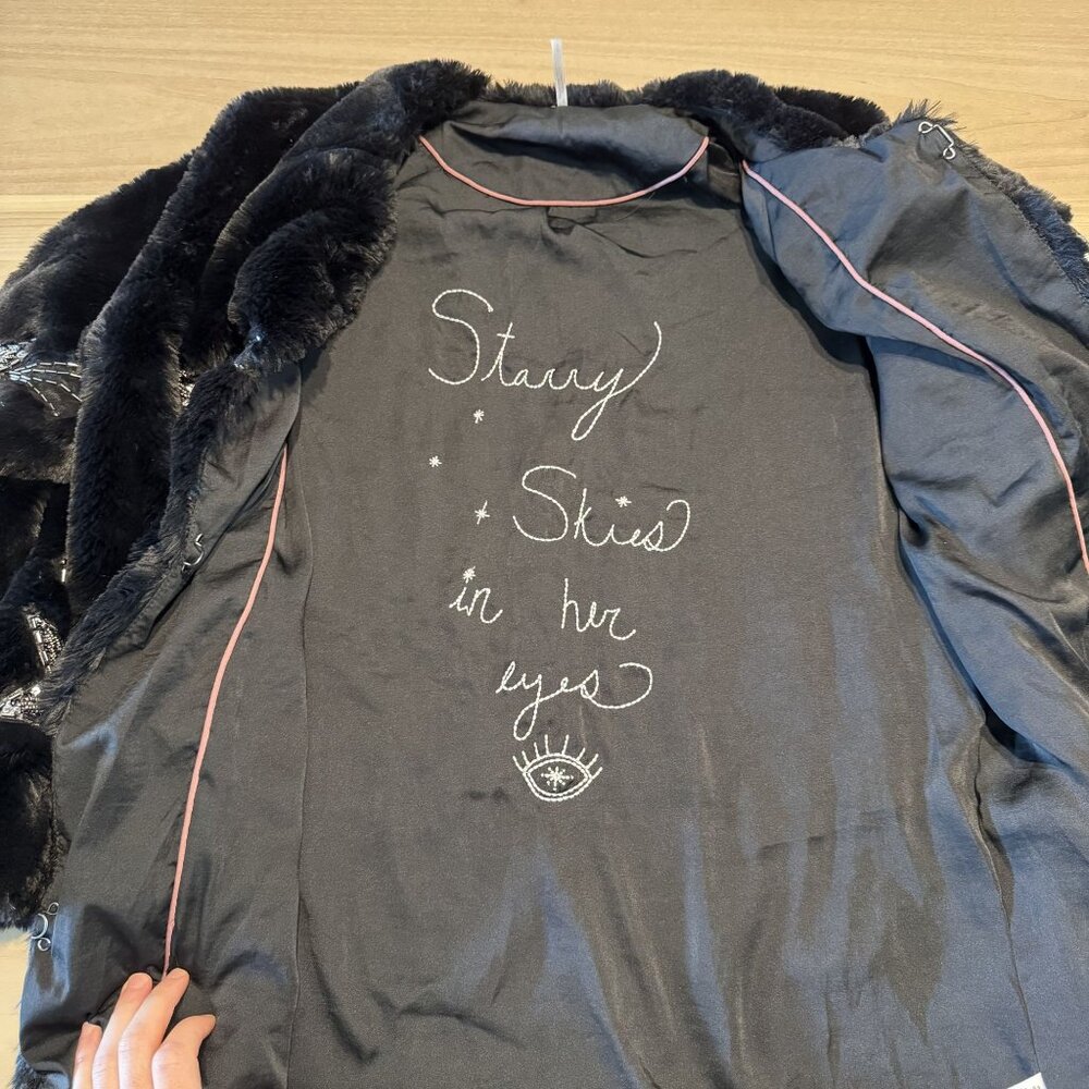 Free People Starry Skies In Her Eyes Black Faux Fur Jacket Women's Size Small S - Picture 7 of 10